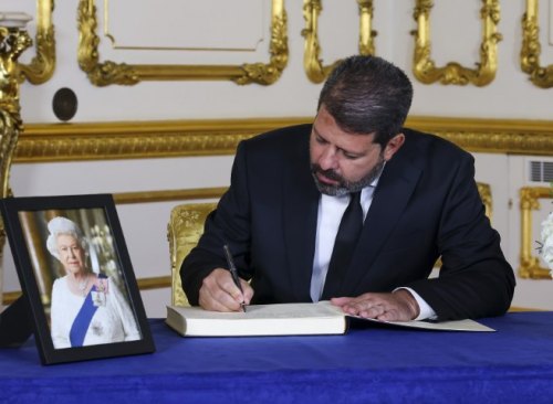 Chief Minister, Fabian Picardo signing the Book of Condolence in memory of Queen Elizabeth II at Lancaster House on the 17th September 2022